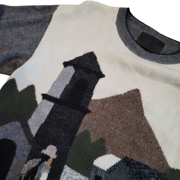 100% baby alpaca wool sweater with depiction of a mother daughter and village - Picture 8 of 12